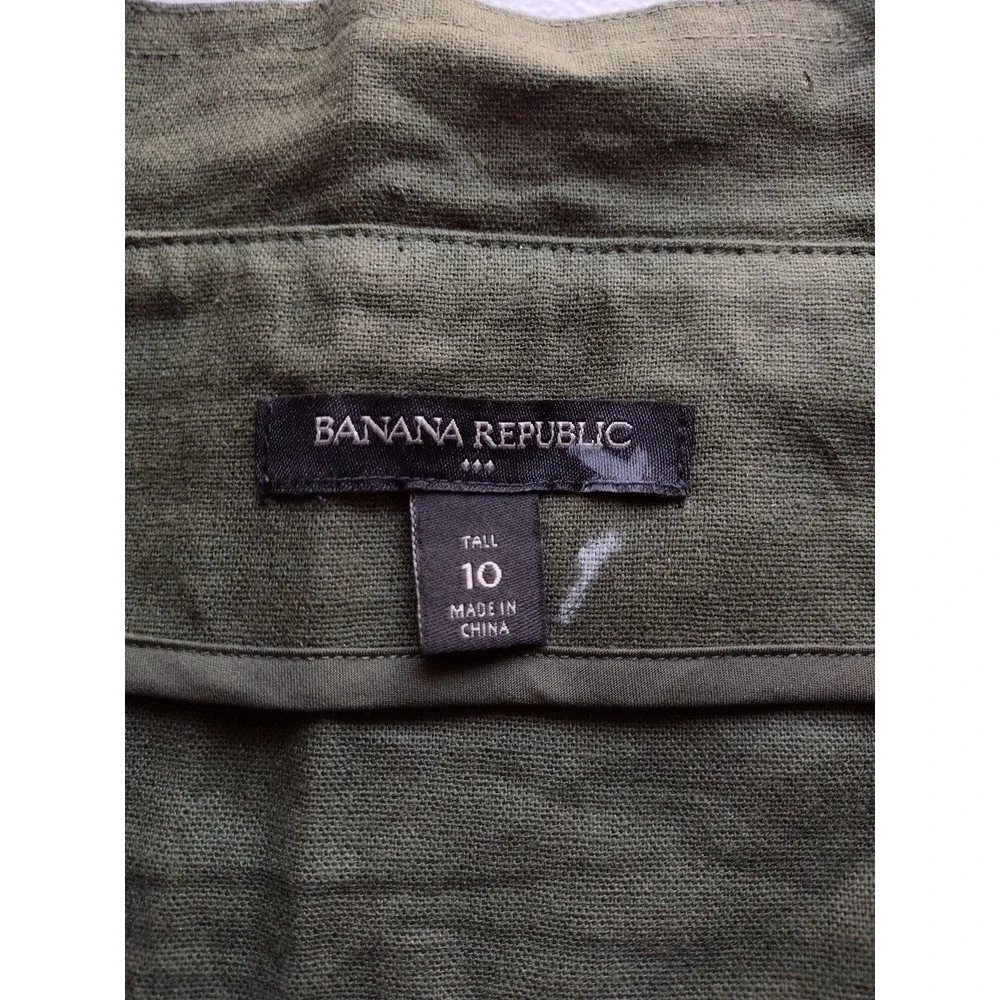 Banana Republic Button Front A Line linen Skirt Olive Green‎ Tall Size 10